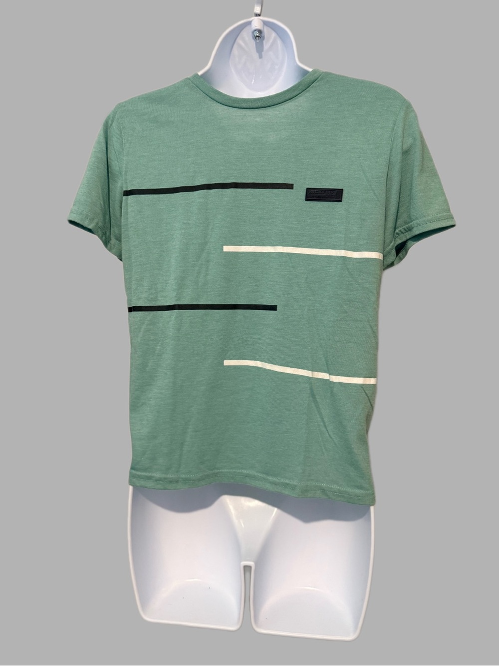 SHEIN Mint Green Short Sleeve Tee with Black and Cream Stripes - Boys (M)